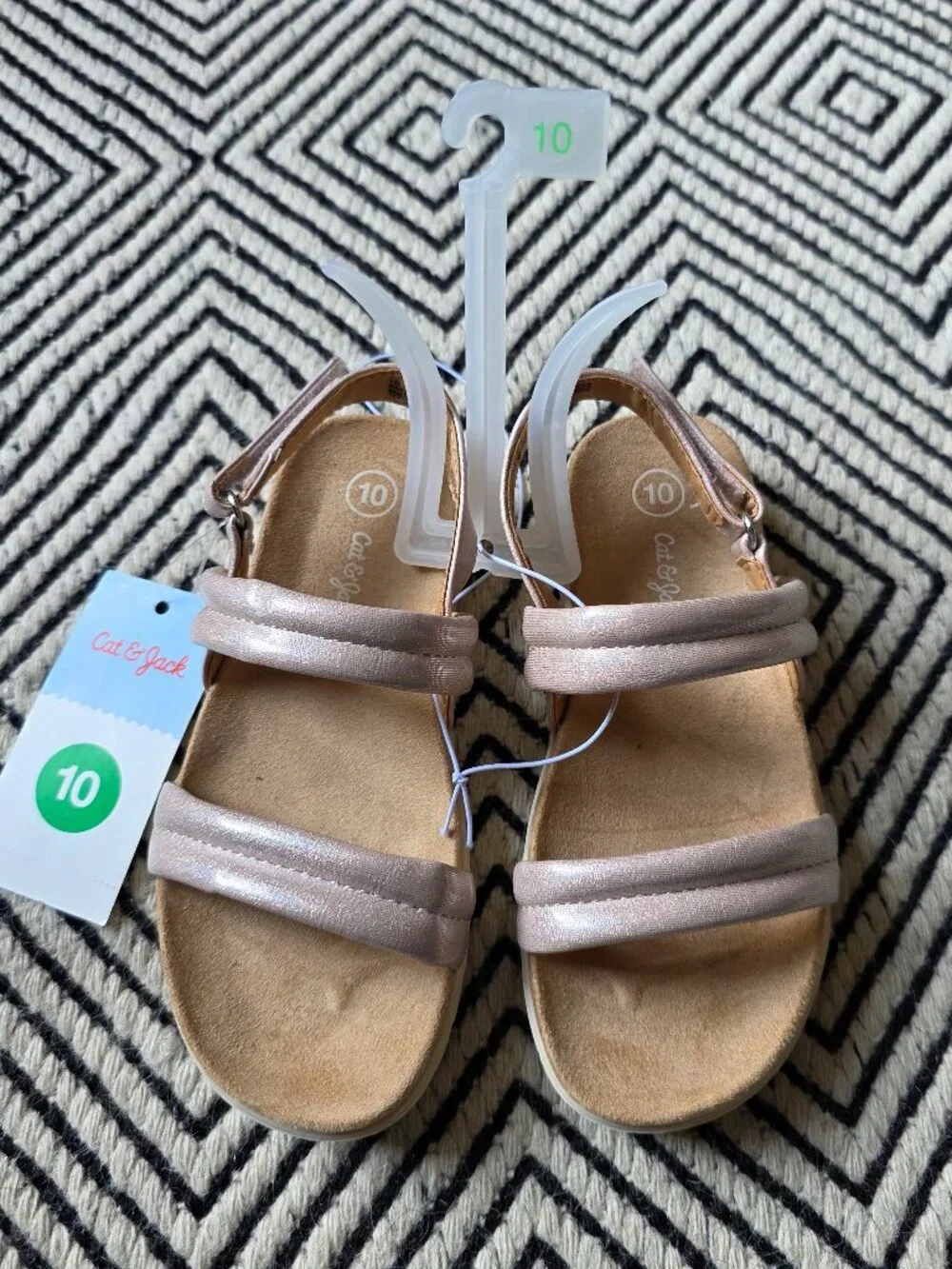 NWT Size 10 Cat & Jack Shimmery Pink Sandals, Hook & Loop Closure